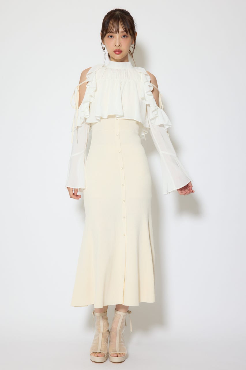 【1/25(日)23:59までSS先行予約会対象アイテム】オープンショルダーフリルニットセットワンピース L/YEL FREE