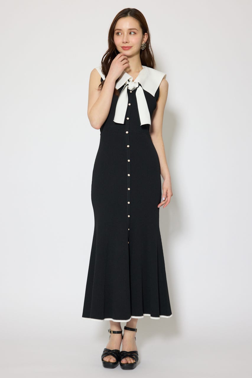 セーラーカラーニットマーメイドワンピース BLK FREE