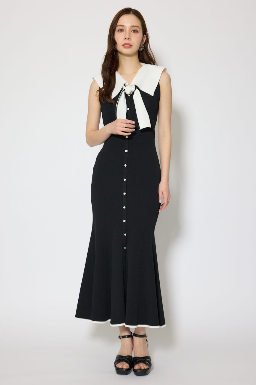 セーラーカラーニットマーメイドワンピース BLK FREE