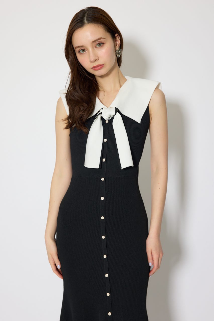 セーラーカラーニットマーメイドワンピース BLK FREE