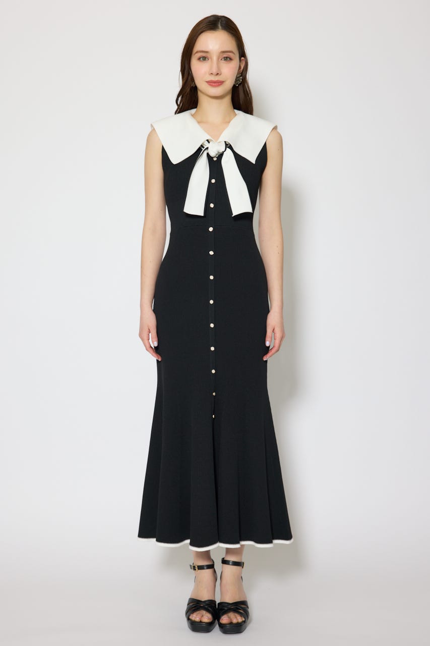 セーラーカラーニットマーメイドワンピース BLK FREE