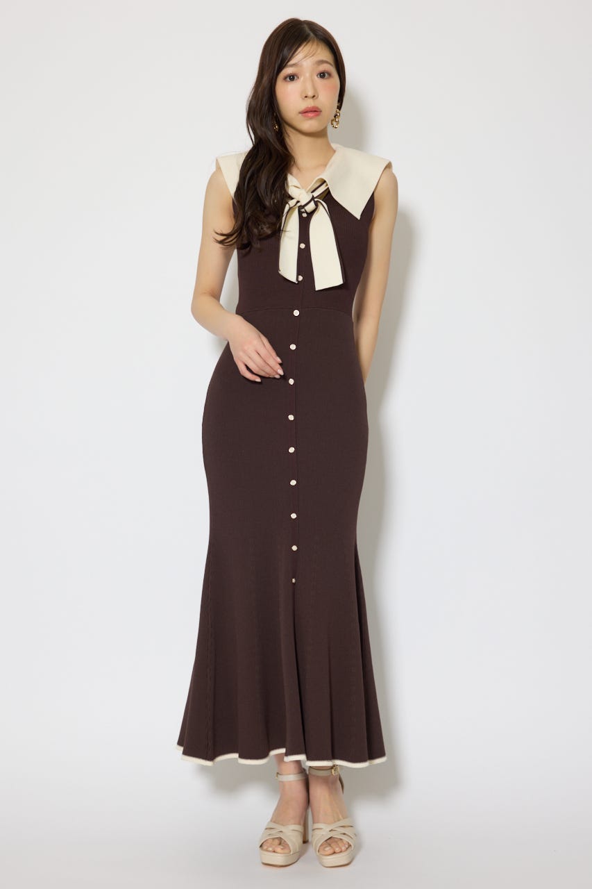 セーラーカラーニットマーメイドワンピース BRN FREE