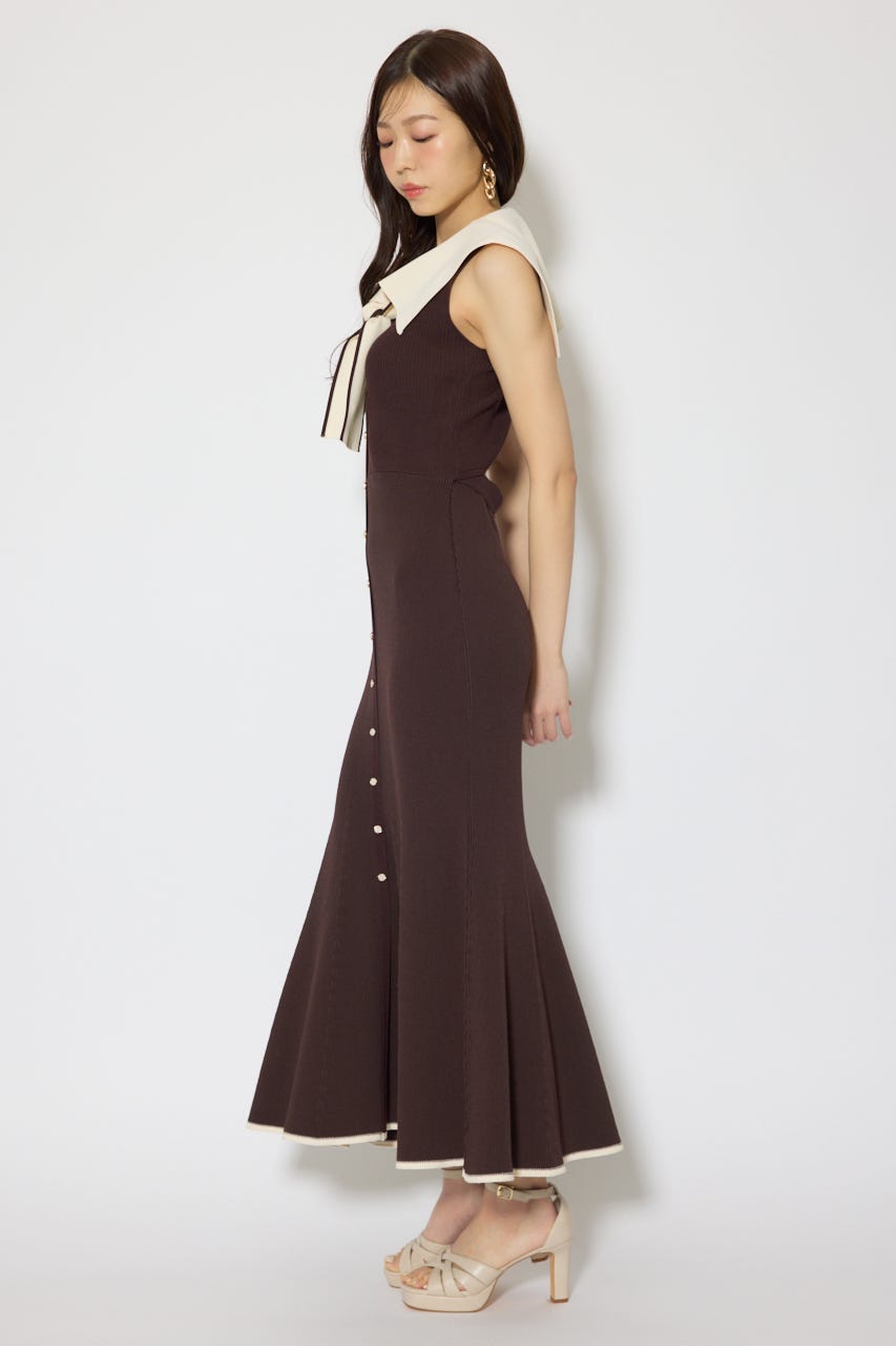 セーラーカラーニットマーメイドワンピース BRN FREE