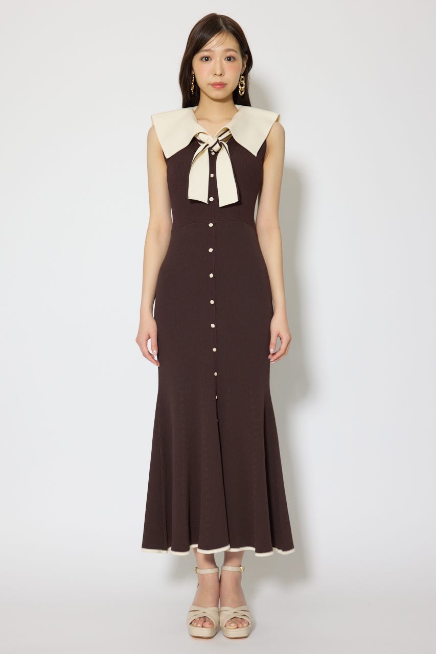 セーラーカラーニットマーメイドワンピース BRN FREE