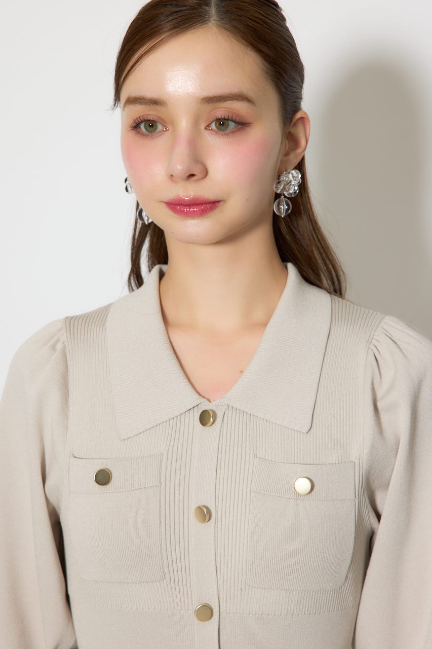 パフロングスリーブニットタイトワンピース BEG FREE