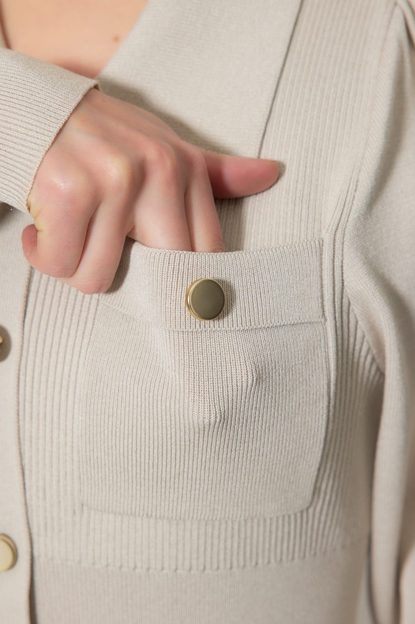 パフロングスリーブニットタイトワンピース BEG FREE