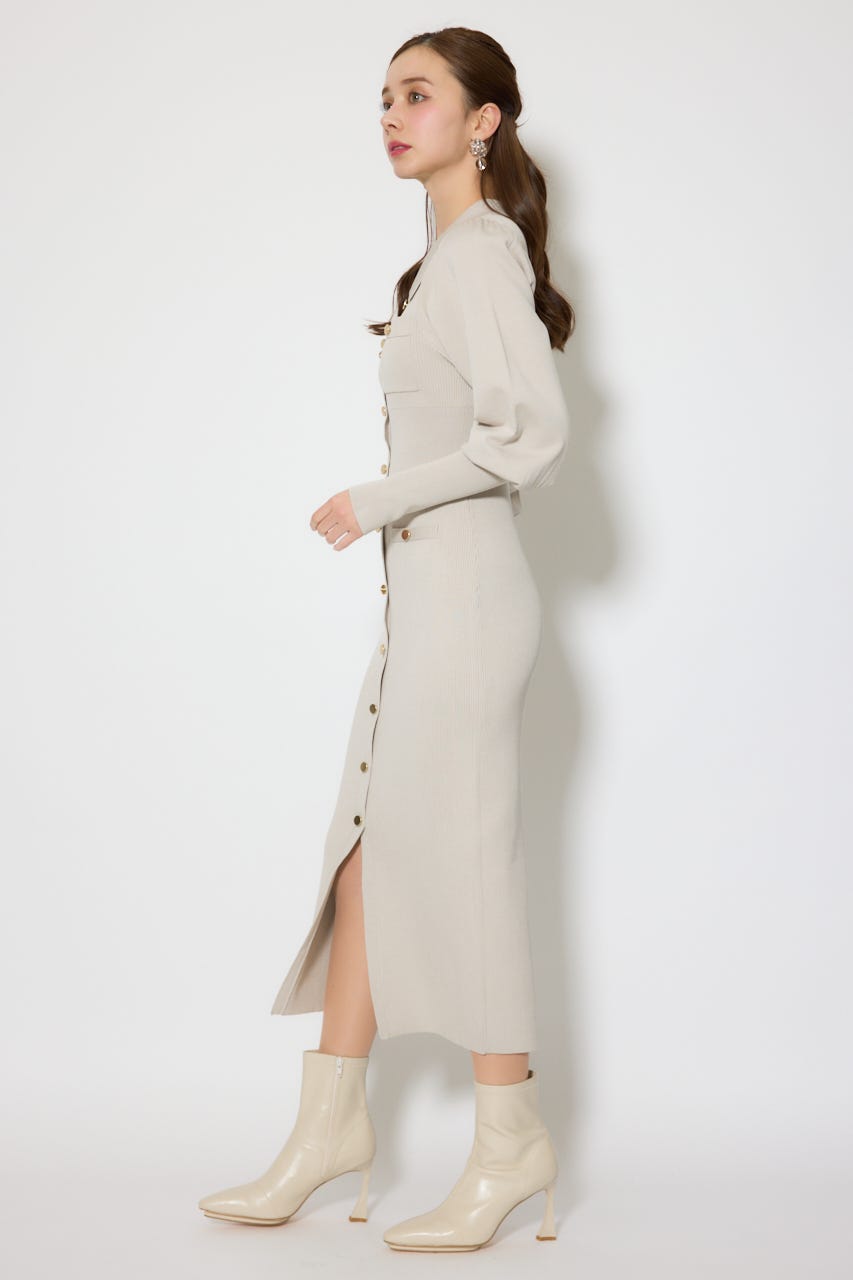 パフロングスリーブニットタイトワンピース BEG FREE