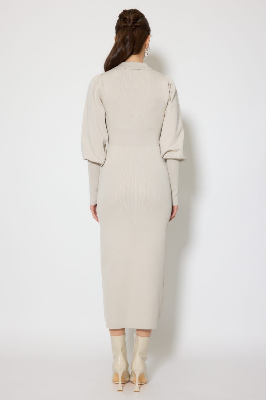 パフロングスリーブニットタイトワンピース BEG FREE