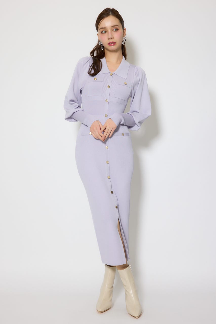 パフロングスリーブニットタイトワンピース PUR FREE