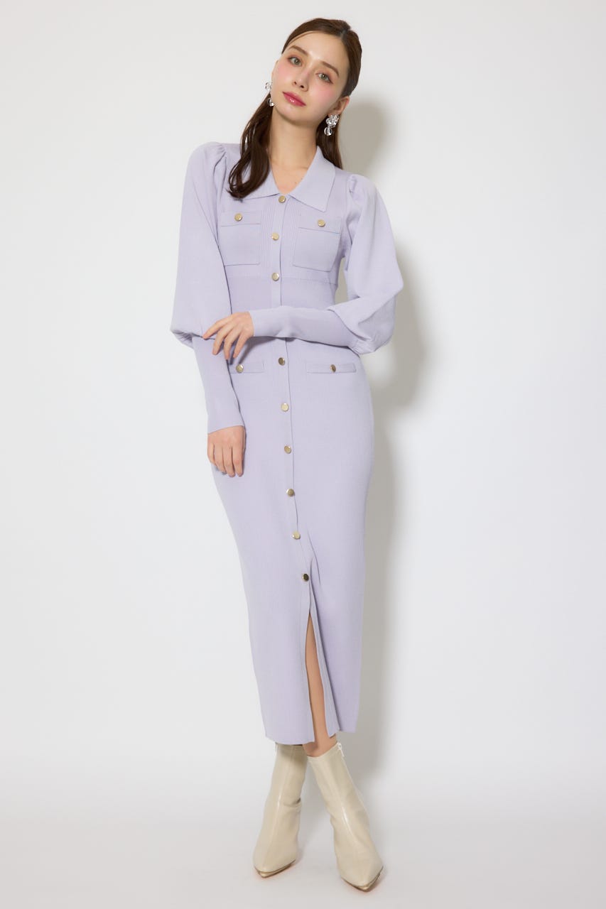 パフロングスリーブニットタイトワンピース PUR FREE