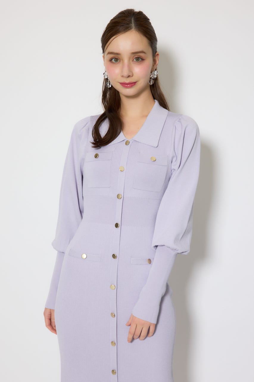 パフロングスリーブニットタイトワンピース PUR FREE