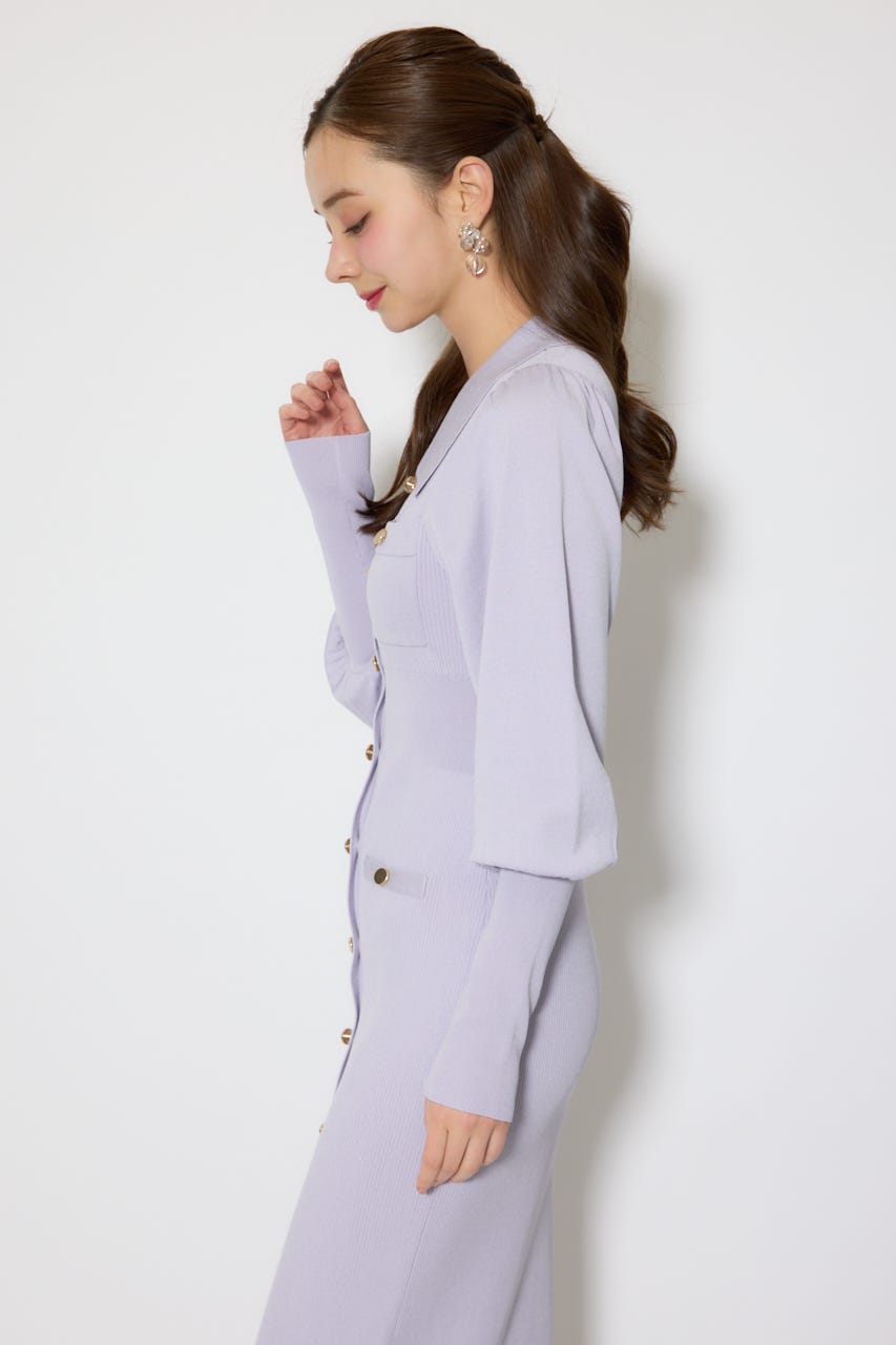 パフロングスリーブニットタイトワンピース PUR FREE