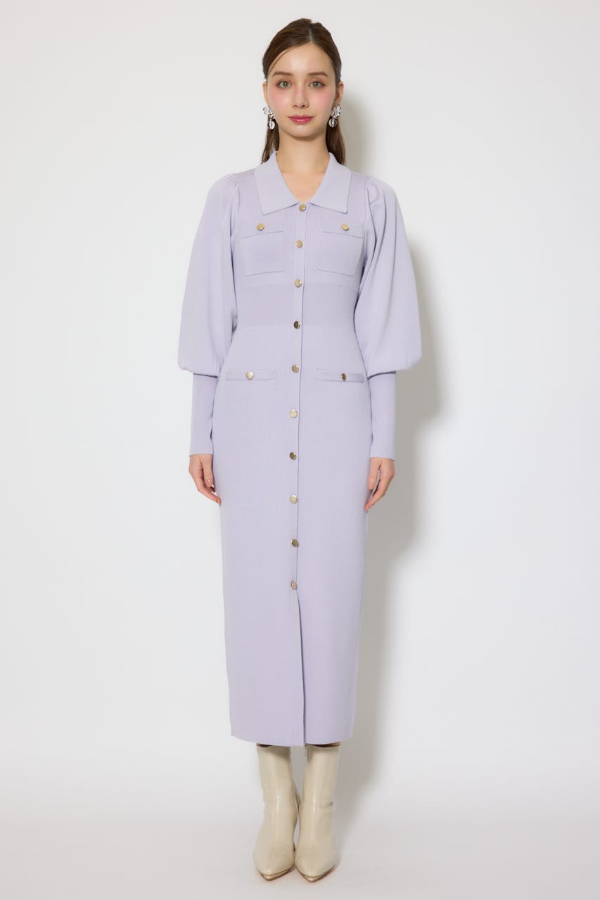 パフロングスリーブニットタイトワンピース PUR FREE