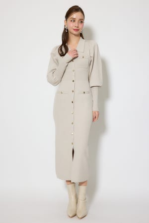 パフロングスリーブニットタイトワンピース