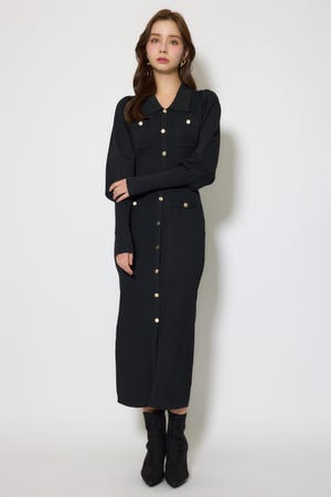 パフロングスリーブニットタイトワンピース