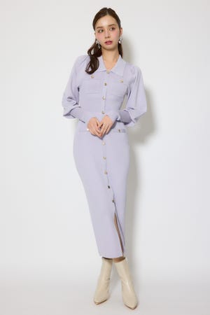 パフロングスリーブニットタイトワンピース