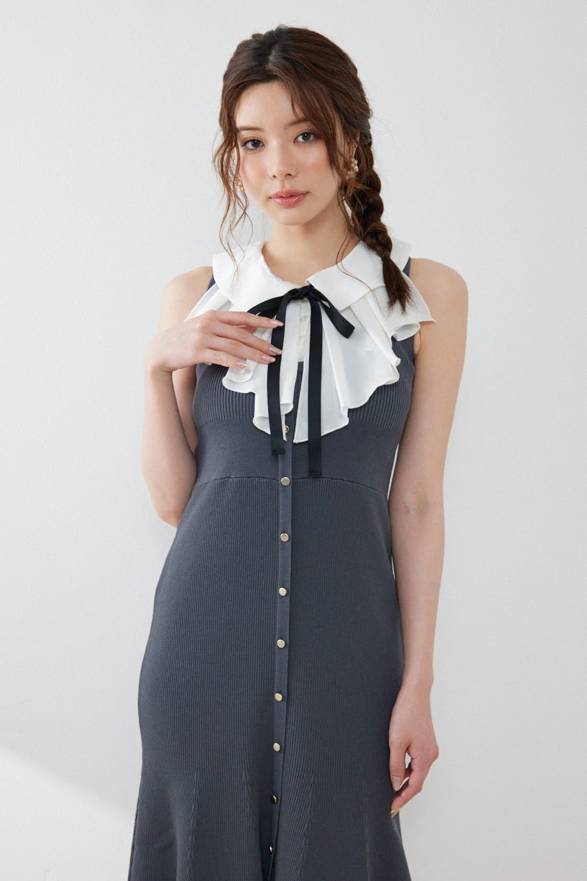 フリルシャツドッキングニットマーメイドワンピース GRY FREE