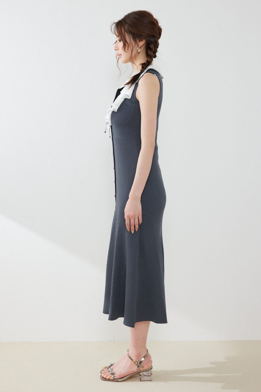 フリルシャツドッキングニットマーメイドワンピース GRY FREE