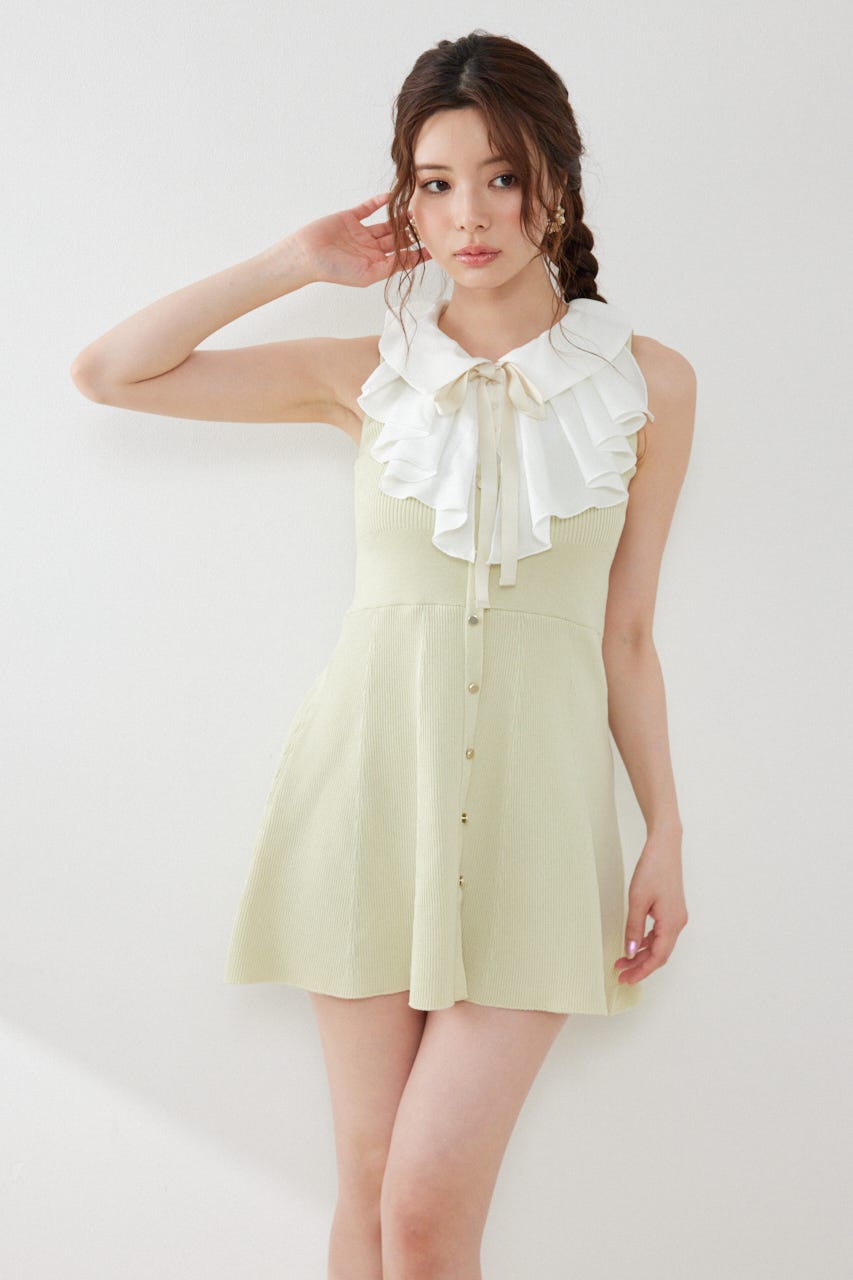 フリルシャツドッキングニットマーメイドミニワンピース L/YEL FREE