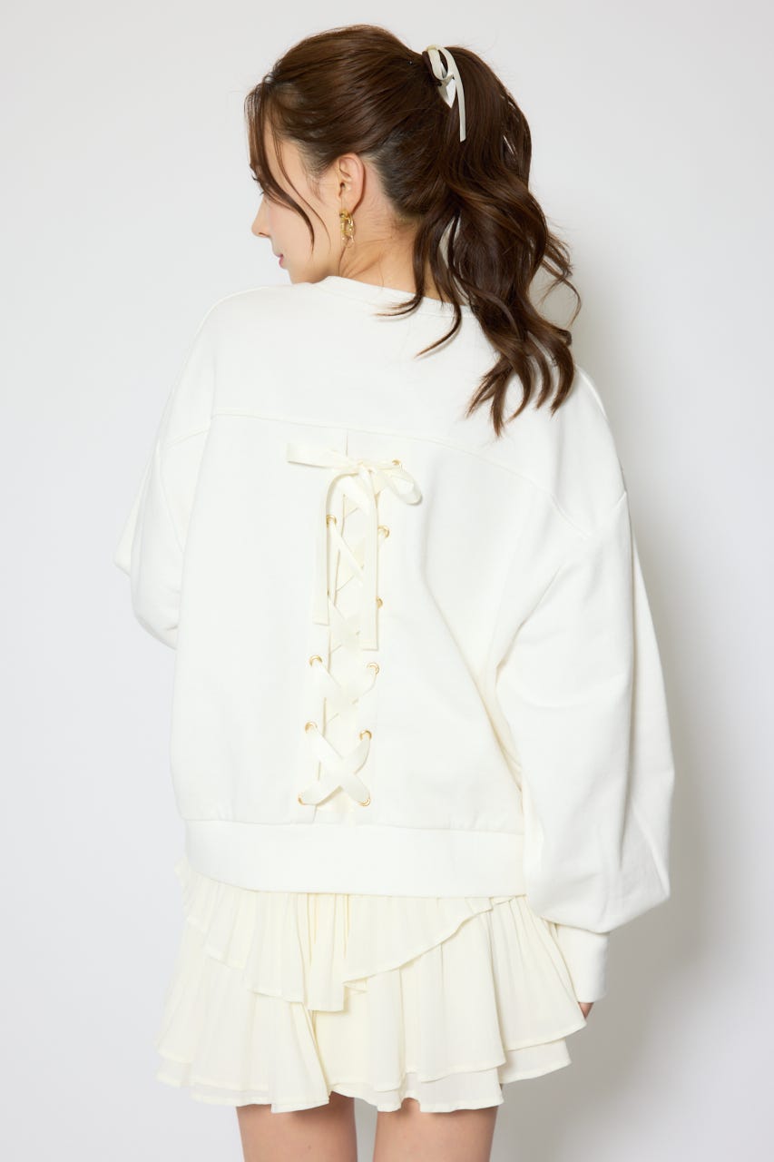 バックレースアップスウェットトップス WHT FREE