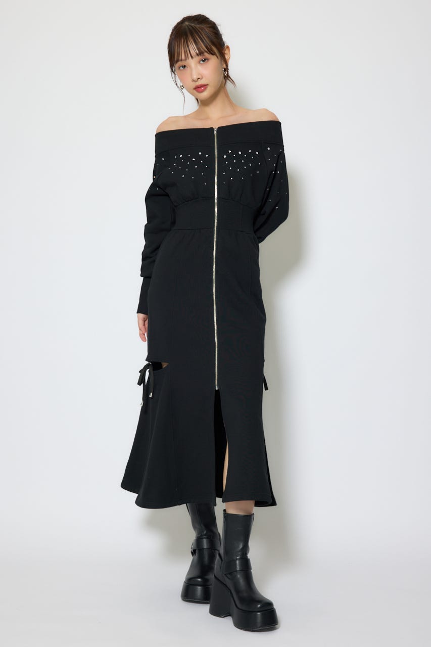 オフショルダーカッティングマーメイドワンピース BLK M