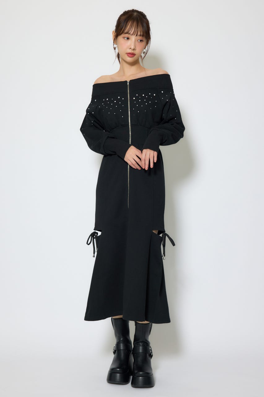 オフショルダーカッティングマーメイドワンピース BLK M