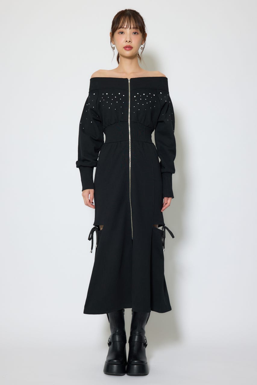 オフショルダーカッティングマーメイドワンピース BLK M