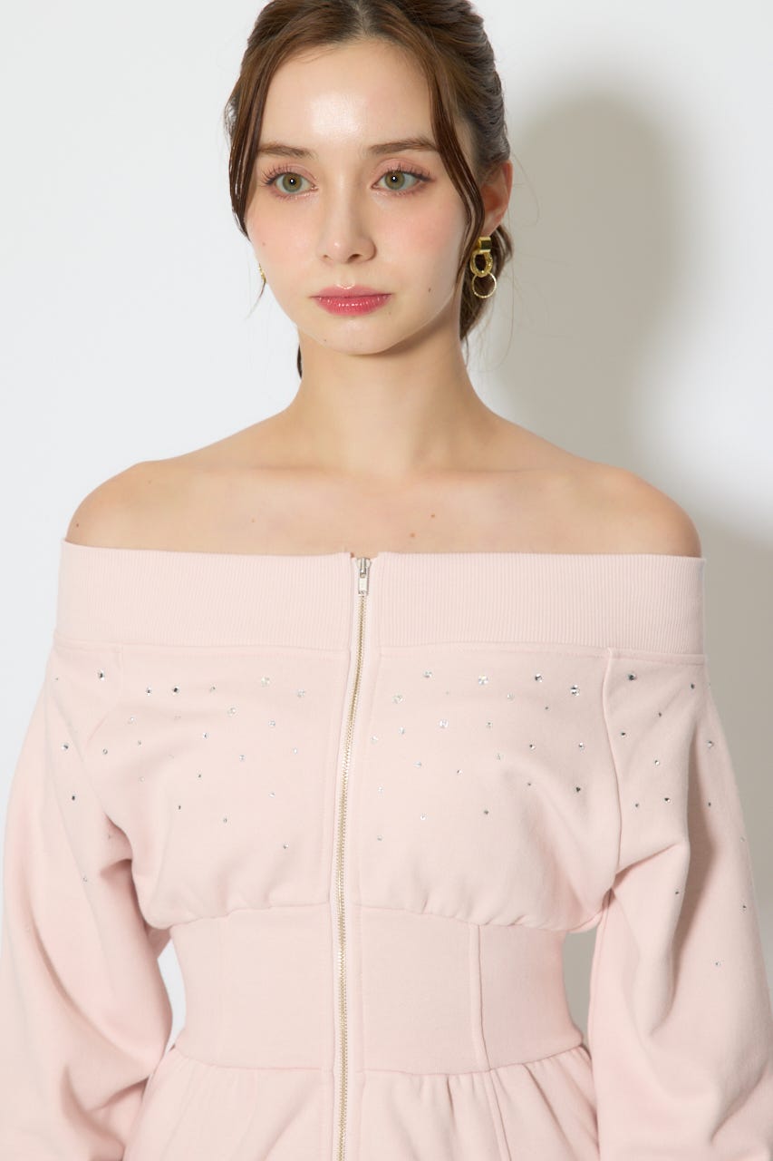 オフショルダーカッティングマーメイドワンピース L/PNK S