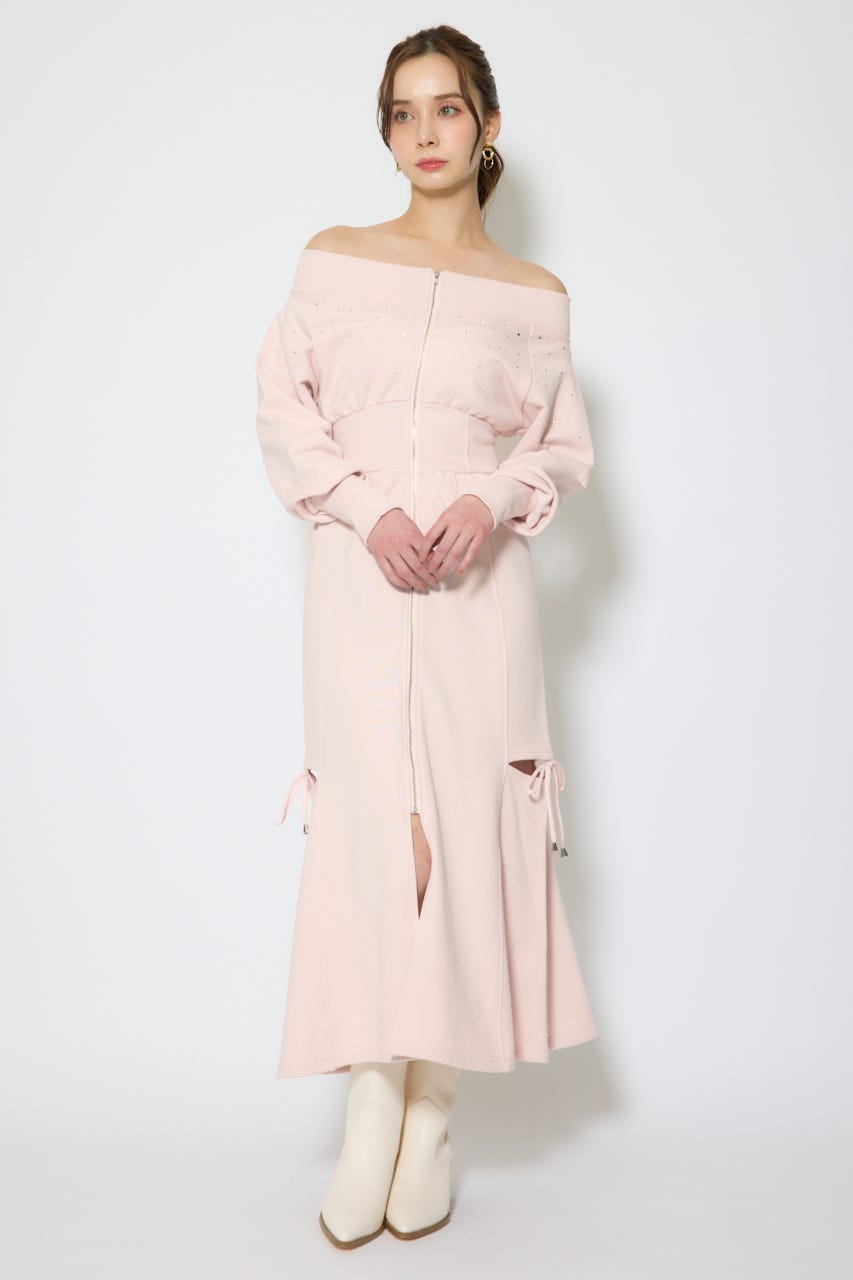 オフショルダーカッティングマーメイドワンピース L/PNK S