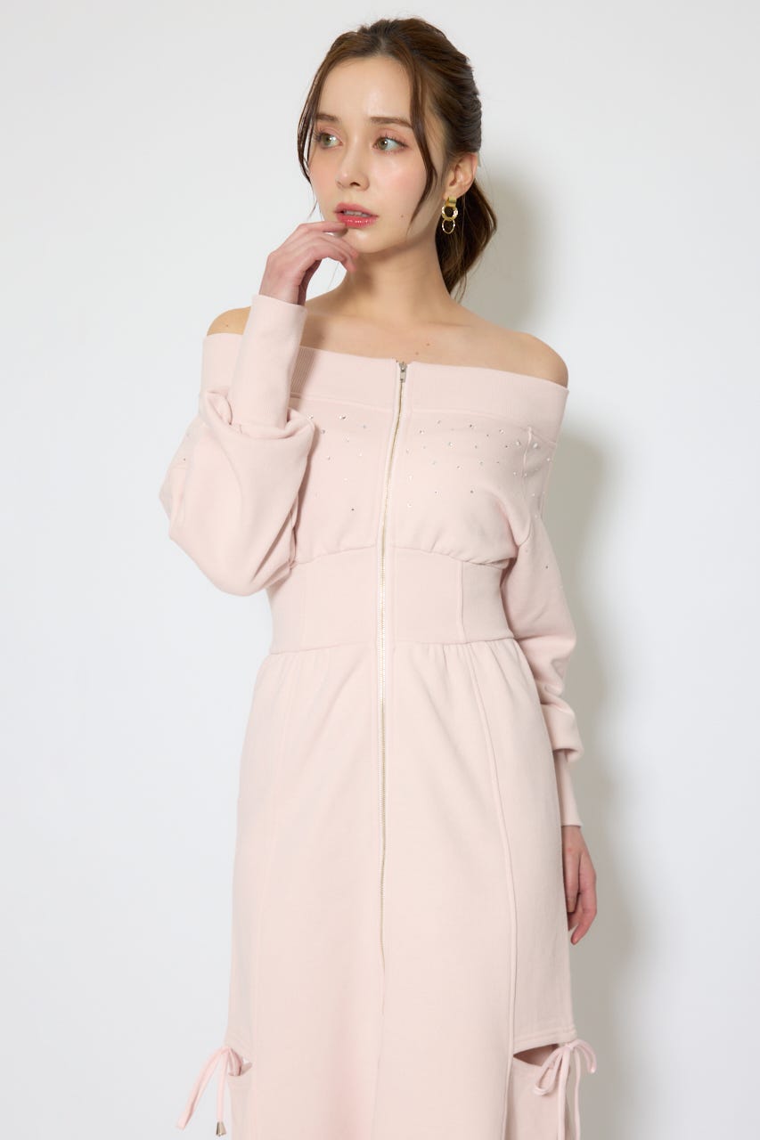 オフショルダーカッティングマーメイドワンピース L/PNK S