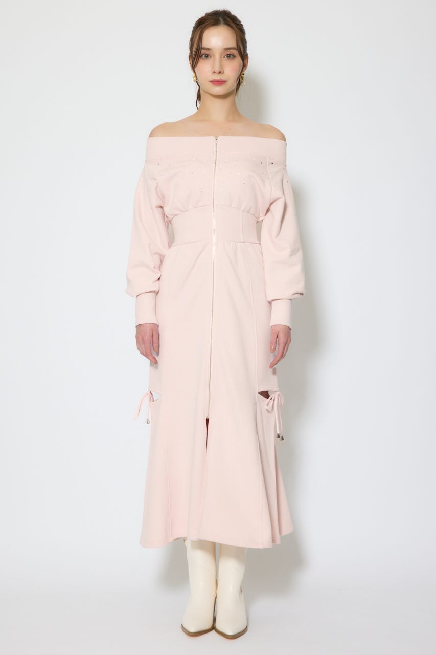 オフショルダーカッティングマーメイドワンピース L/PNK S