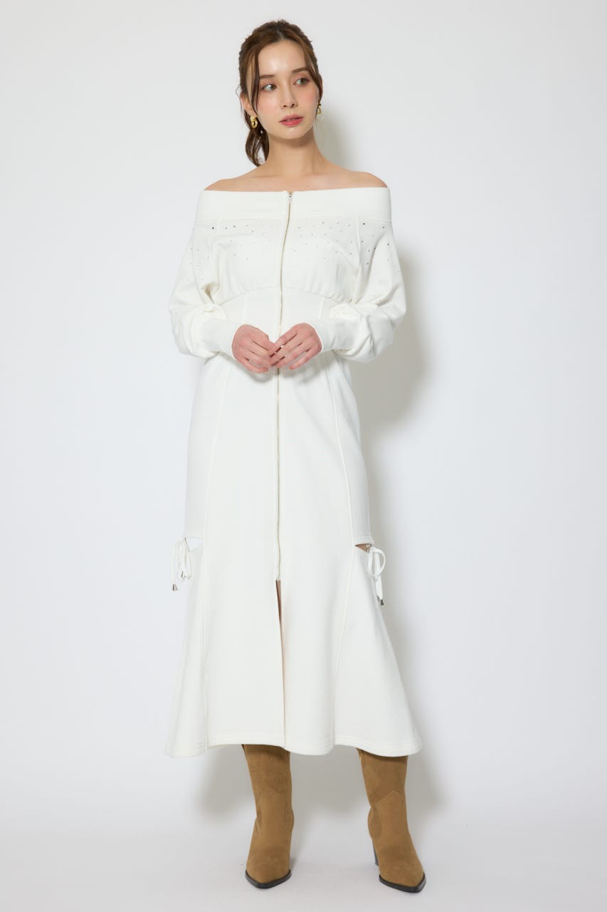 オフショルダーカッティングマーメイドワンピース WHT M