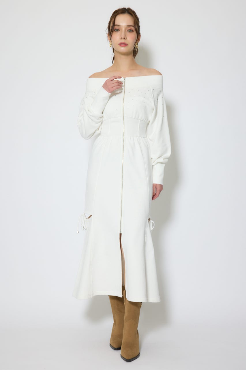 オフショルダーカッティングマーメイドワンピース WHT M