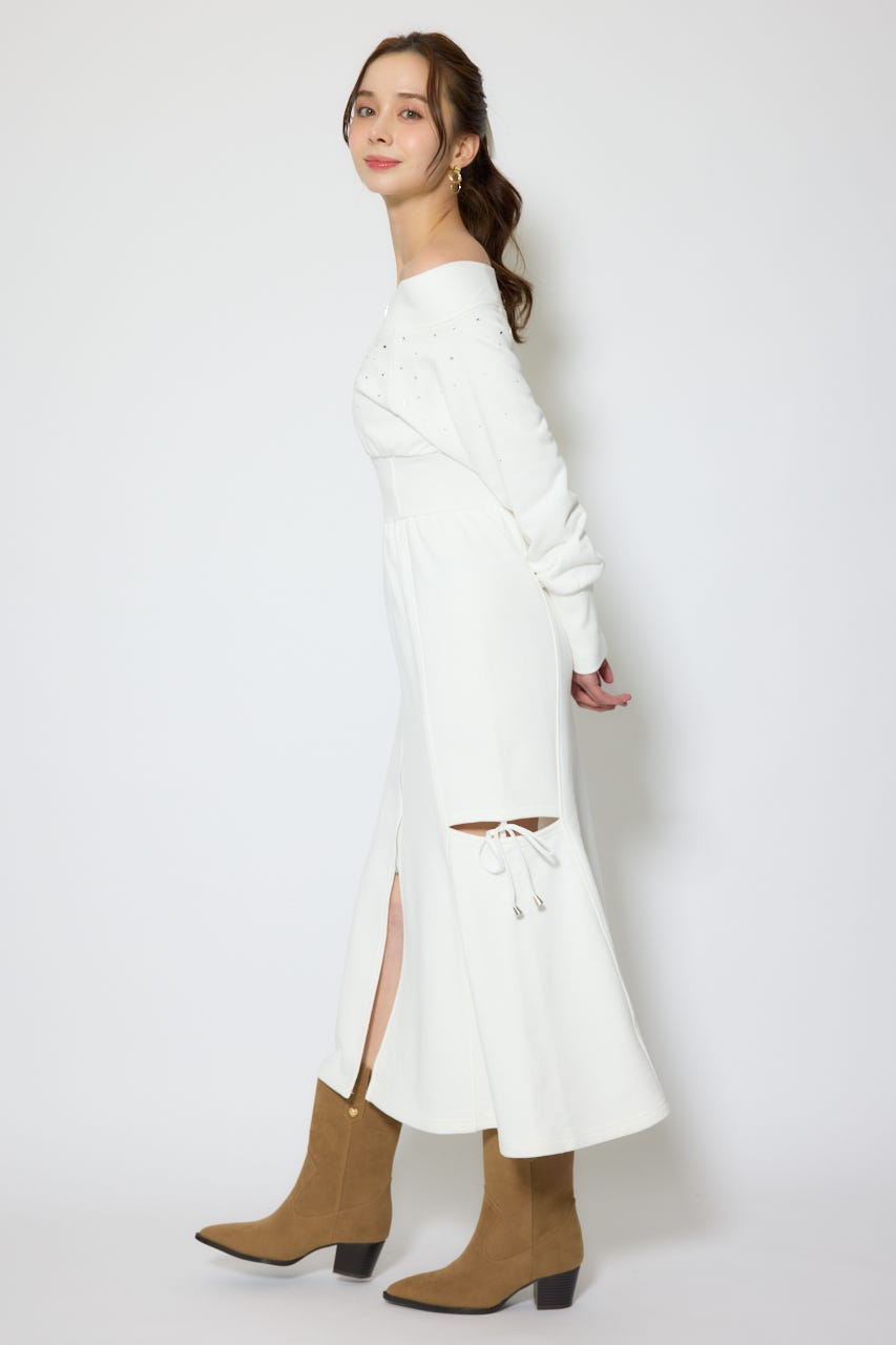 オフショルダーカッティングマーメイドワンピース WHT M