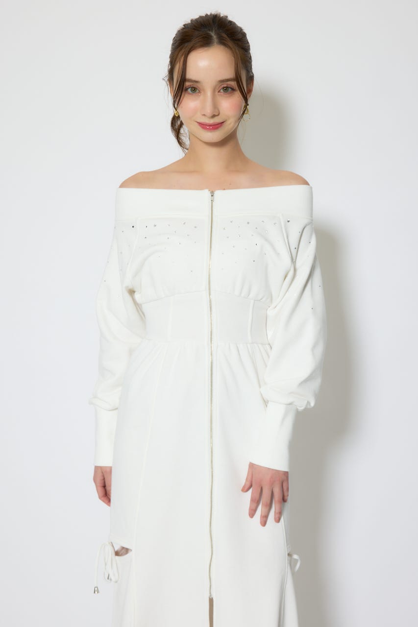 オフショルダーカッティングマーメイドワンピース WHT M