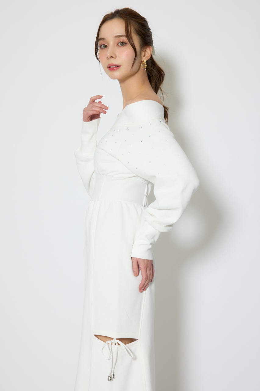 オフショルダーカッティングマーメイドワンピース WHT M