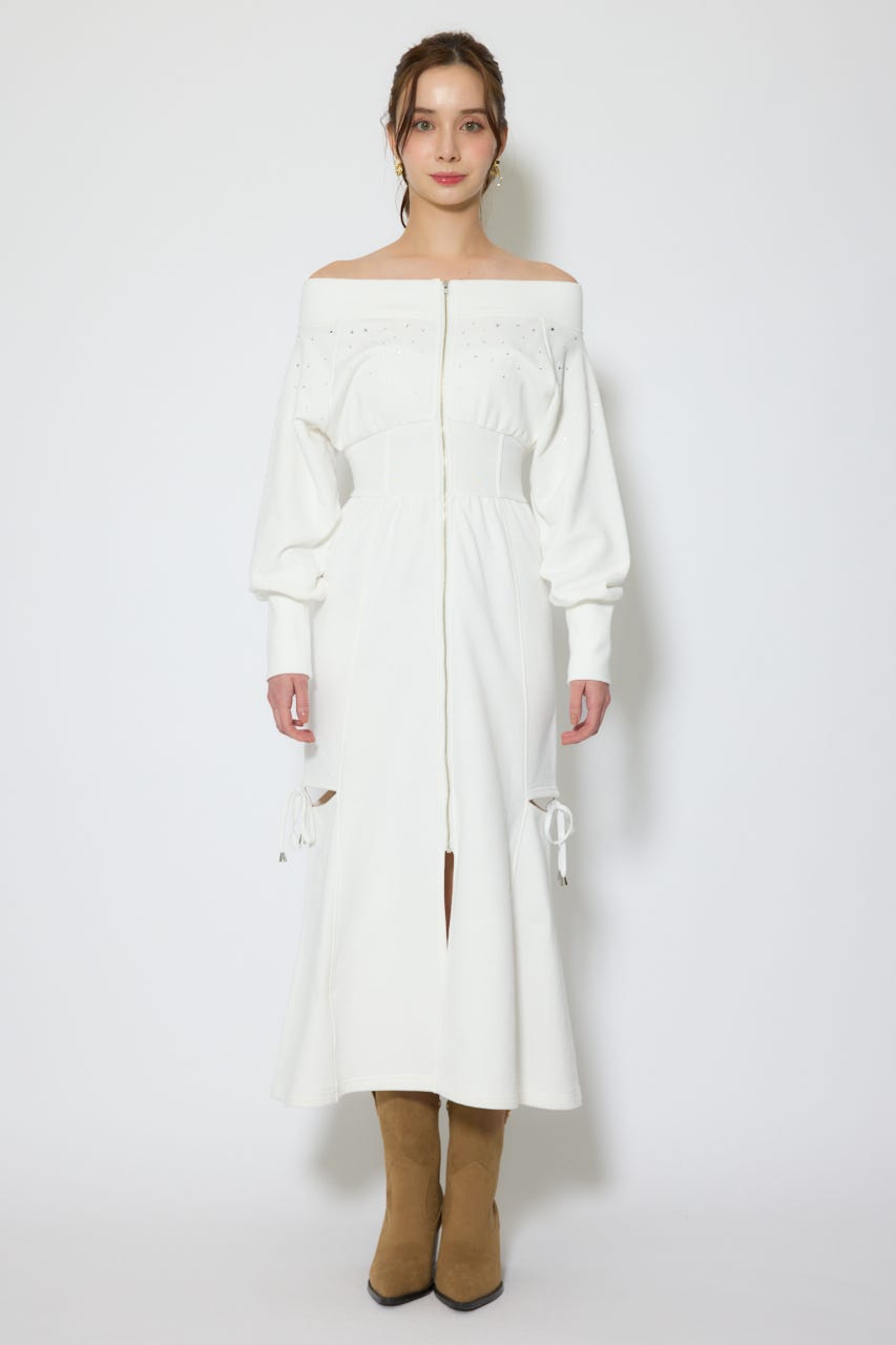 オフショルダーカッティングマーメイドワンピース WHT M