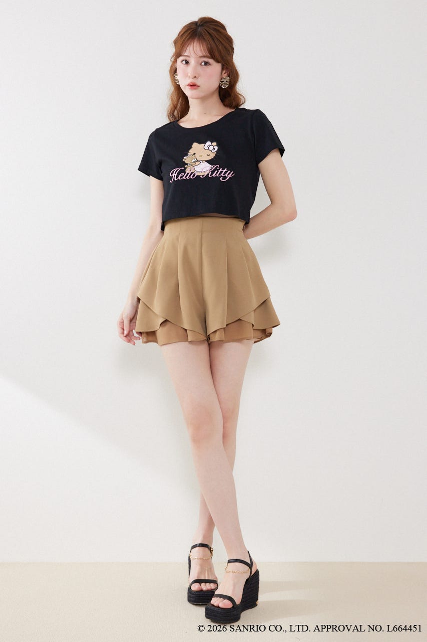 【HELLO KITTY】グリッターロゴミニTシャツ BLK FREE