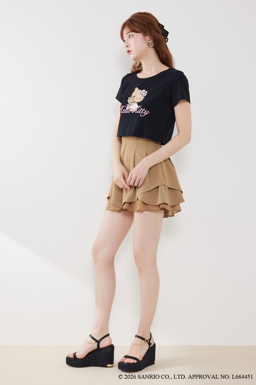 【HELLO KITTY】グリッターロゴミニTシャツ BLK FREE