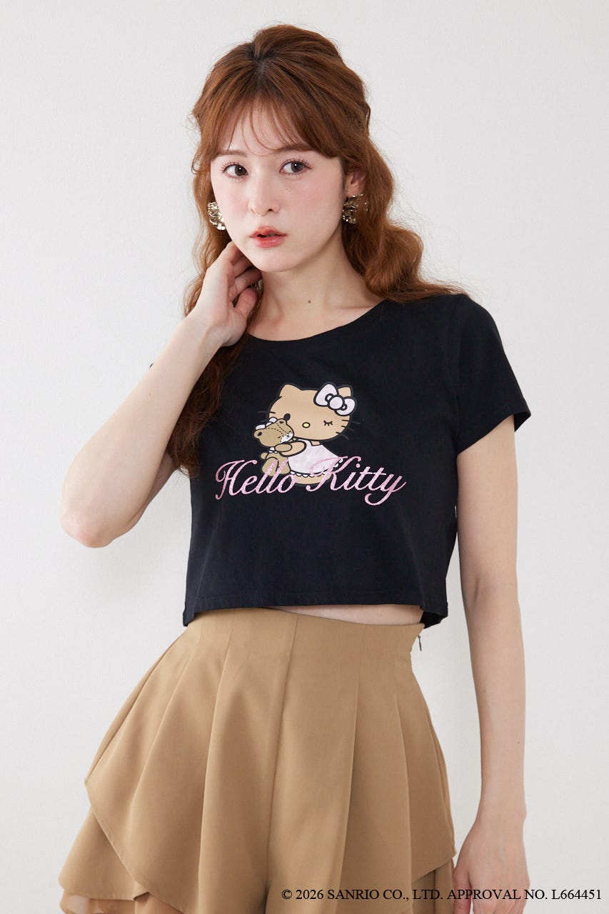 【HELLO KITTY】グリッターロゴミニTシャツ BLK FREE