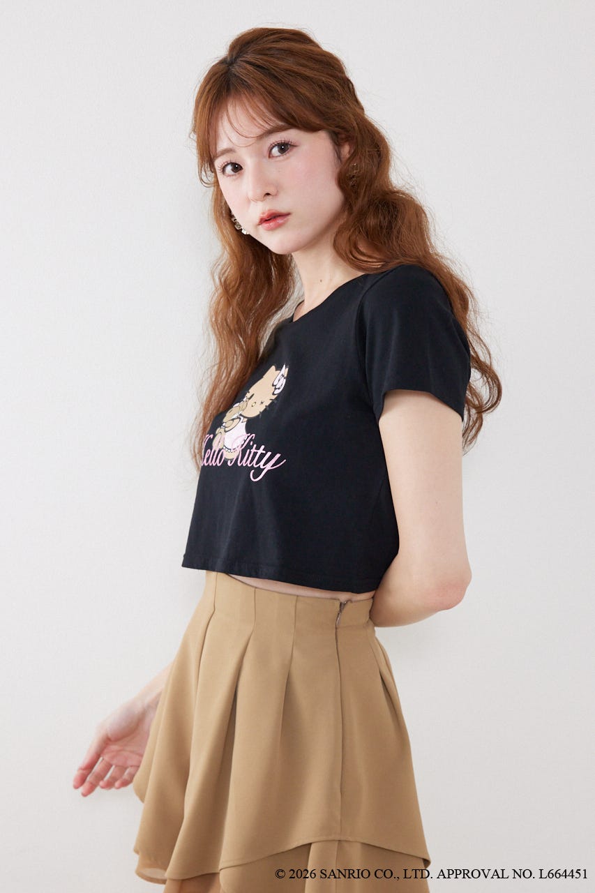 【HELLO KITTY】グリッターロゴミニTシャツ BLK FREE