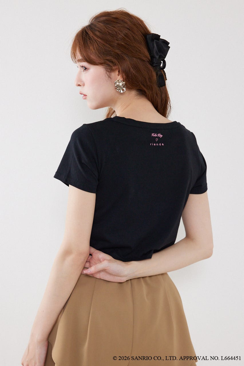 【HELLO KITTY】グリッターロゴミニTシャツ BLK FREE