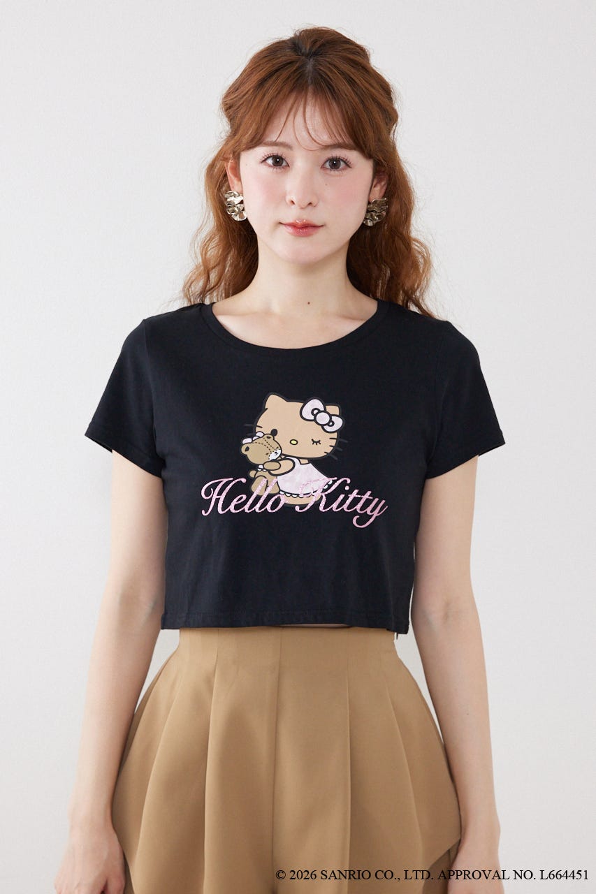 【HELLO KITTY】グリッターロゴミニTシャツ BLK FREE