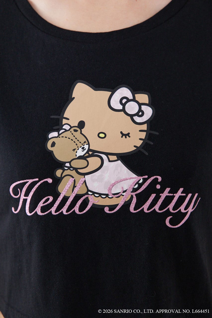 【HELLO KITTY】グリッターロゴミニTシャツ BLK FREE