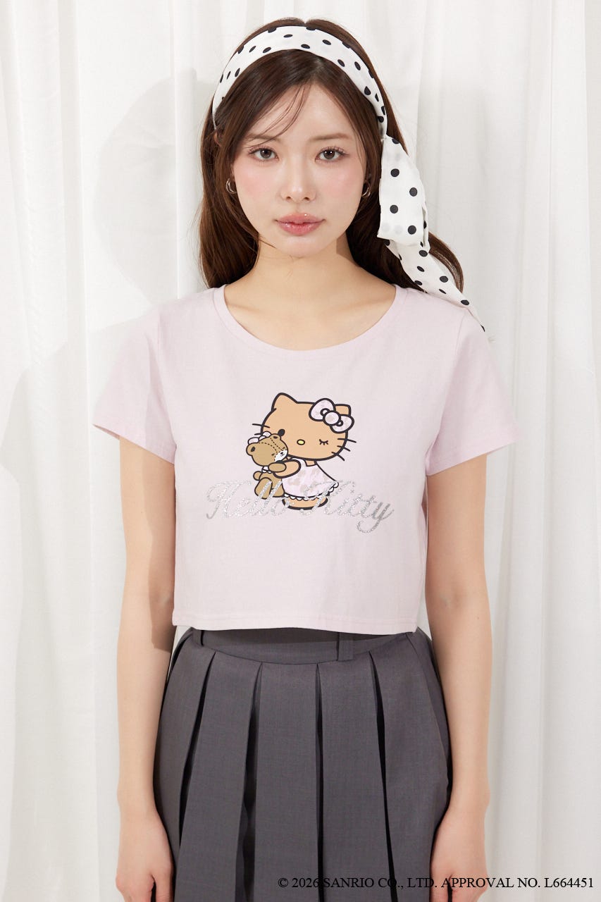 【HELLO KITTY】グリッターロゴミニTシャツ PNK FREE