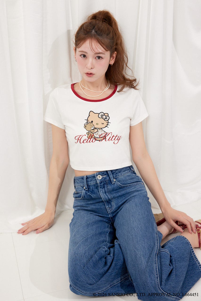 【HELLO KITTY】グリッターロゴミニTシャツ WHT FREE