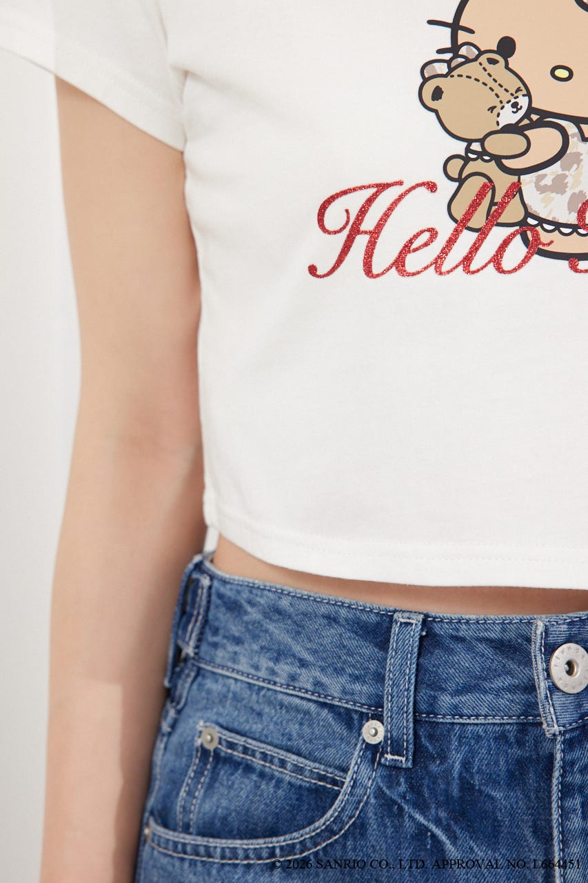 【HELLO KITTY】グリッターロゴミニTシャツ WHT FREE