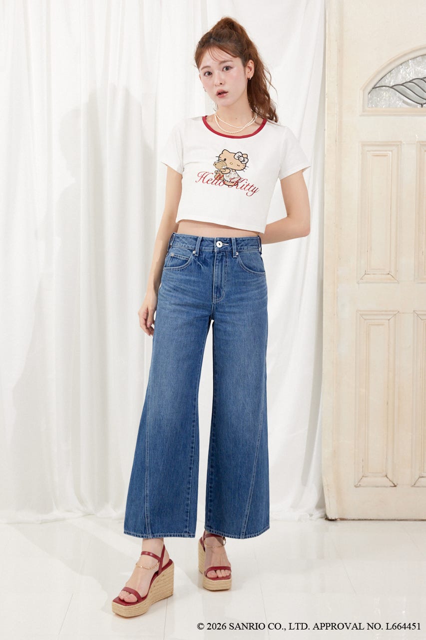 【HELLO KITTY】グリッターロゴミニTシャツ WHT FREE