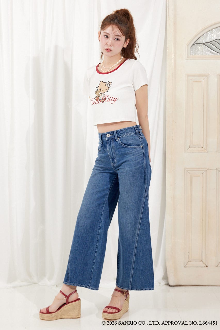 【HELLO KITTY】グリッターロゴミニTシャツ WHT FREE