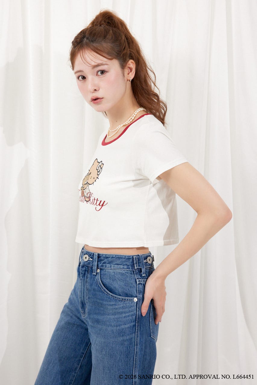 【HELLO KITTY】グリッターロゴミニTシャツ WHT FREE